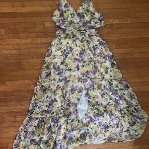 Astr Floral High Low Dress - Purple and Yellow